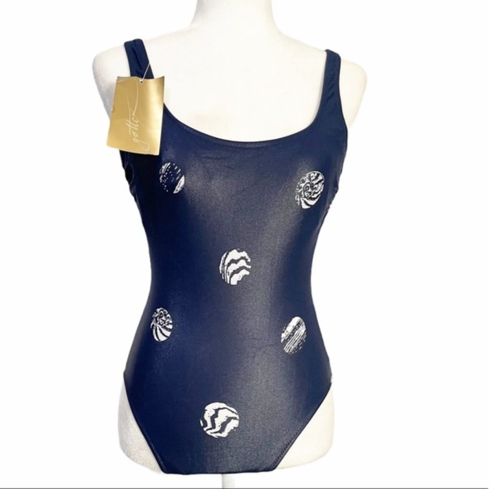 Gottex Navy & White Round Neck One-Piece Swimsuit